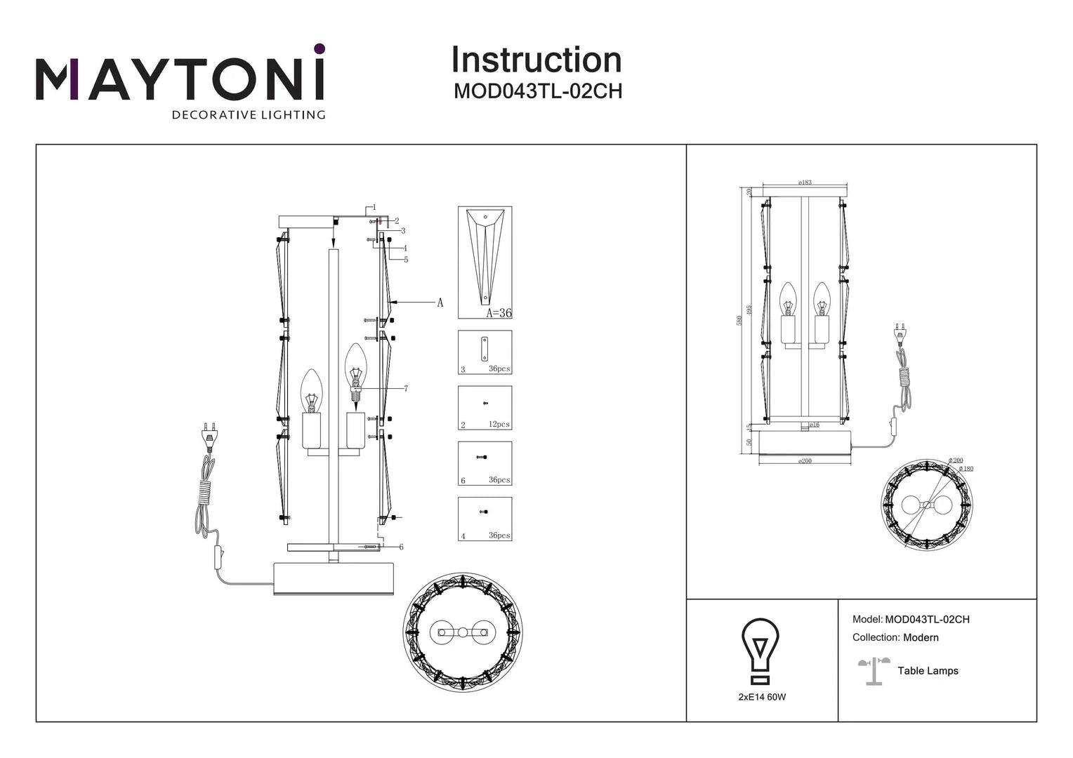 Lampadar crom/sticla Maytoni Puntes MOD043TL-02CH