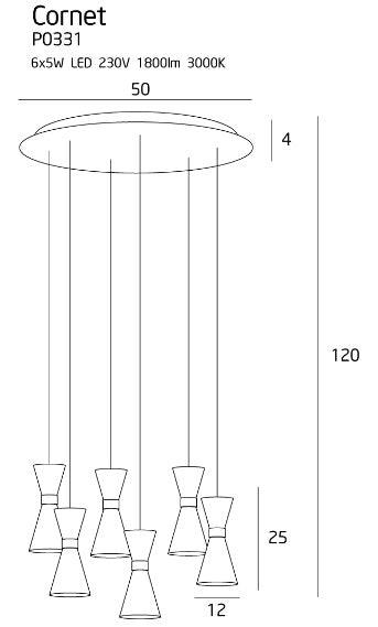 Lustra neagra CORNET 6 LED MAXLIGHT P0331 - PARIS14A.RO