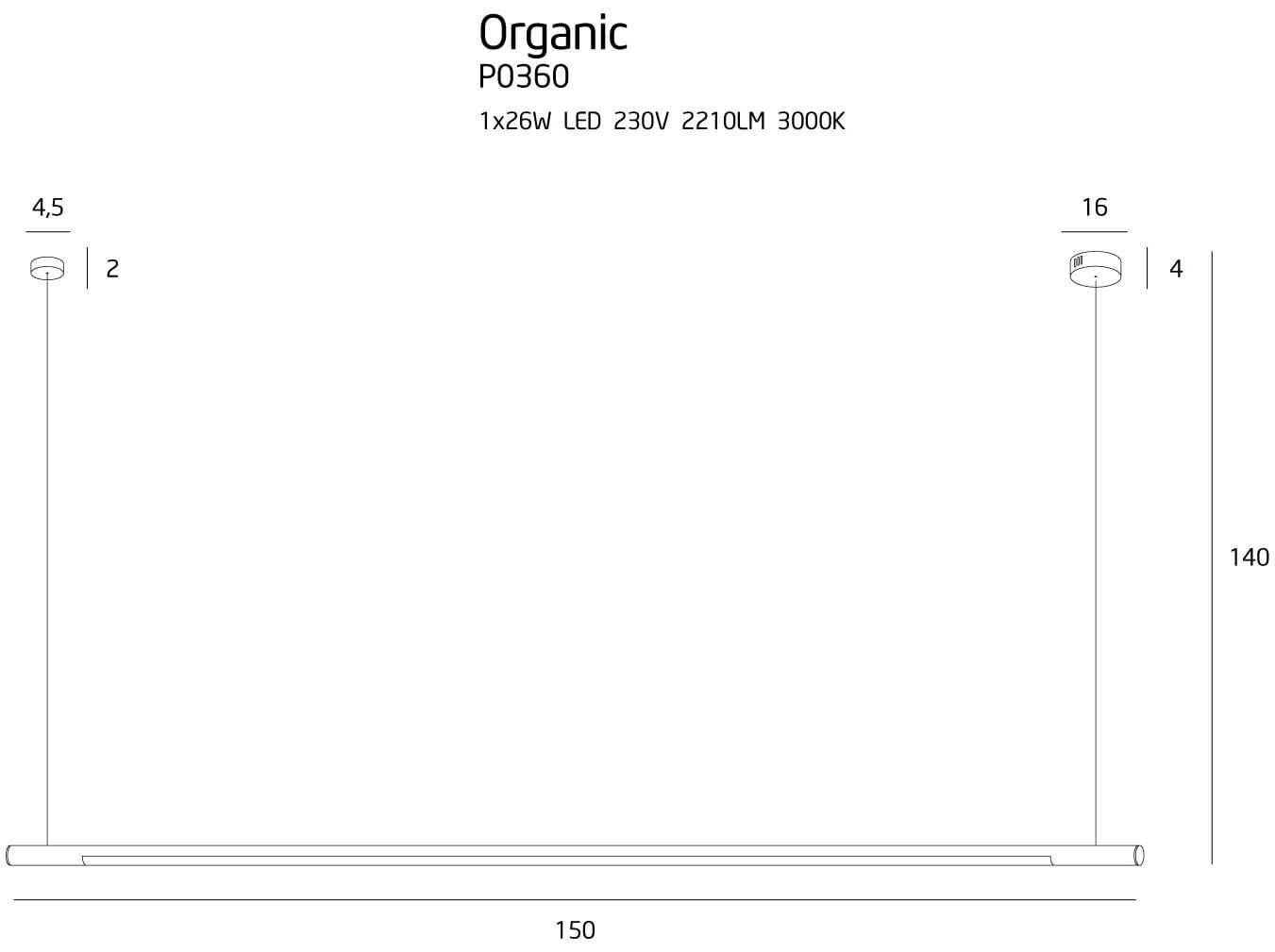 Lustra ORGANIC HORIZON 150CM AURIU MAXLIGHT P0360 - PARIS14A.RO