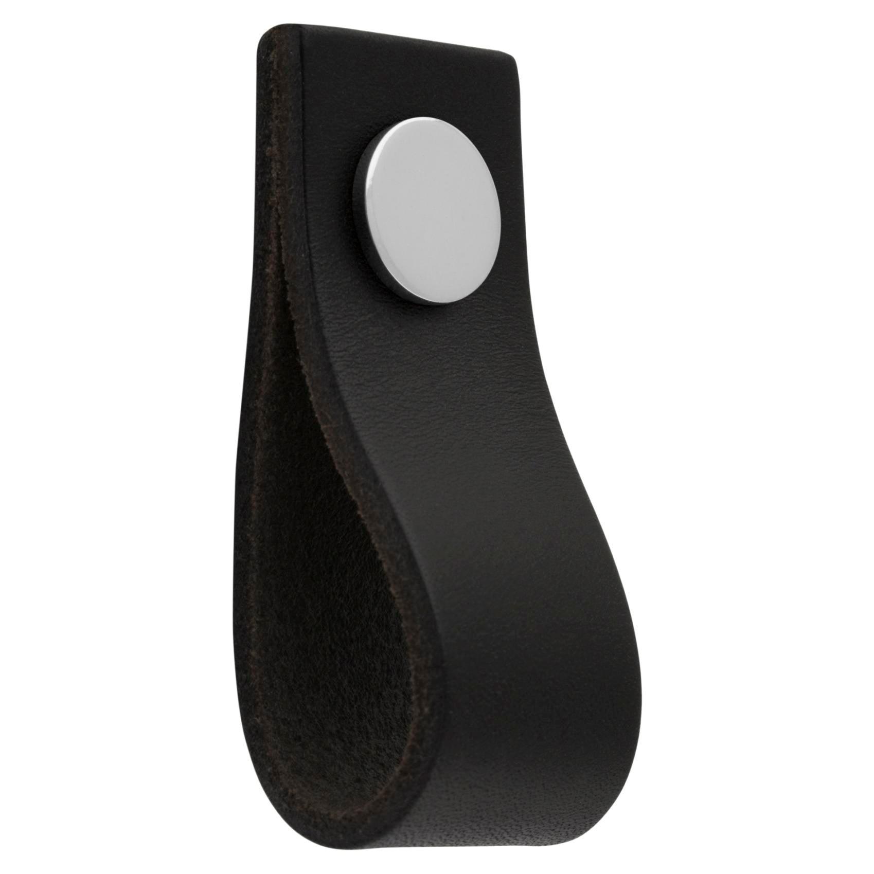 MANER TIP BUTON ARI CHROME/BLACK LEATHER inaltime 25 mm, grosime 2,5 mm, lungime 65 mm - PARIS14A.RO