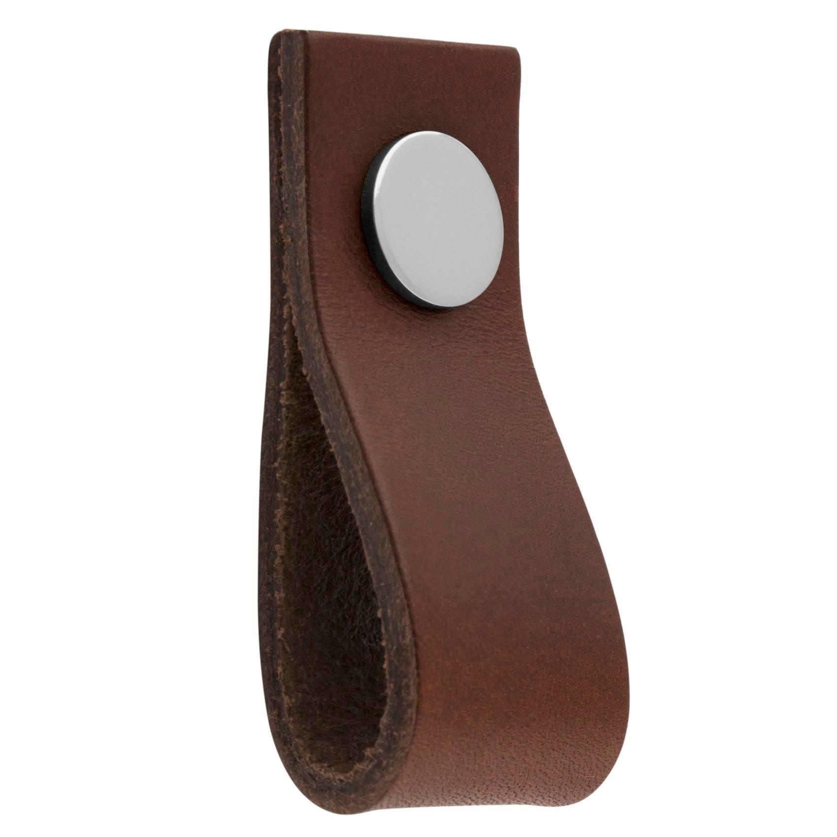 MANER TIP BUTON ARI CHROME/BROWN LEATHER inaltime 25 mm, grosime 2,5 mm, lungime 65 mm - PARIS14A.RO