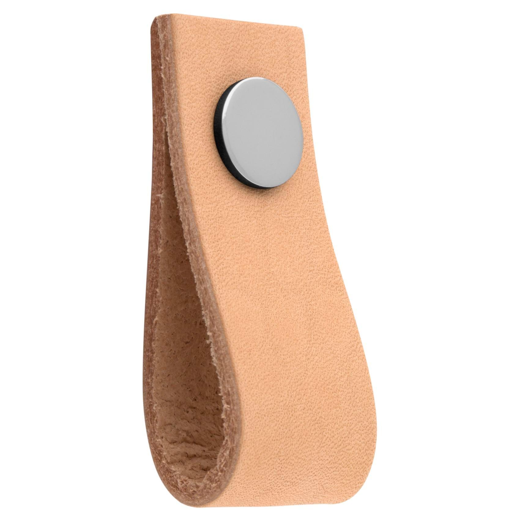 MANER TIP BUTON ARI CHROME/LIGHT BROWN LEATHER inaltime 25 mm, grosime 2,5 mm, lungime 65 mm - PARIS14A.RO