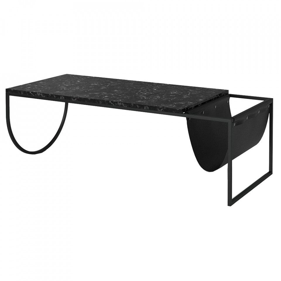 Masa cafea neagra din marmura si otel 55x130 cm Piero Bolia - PARIS14A.RO