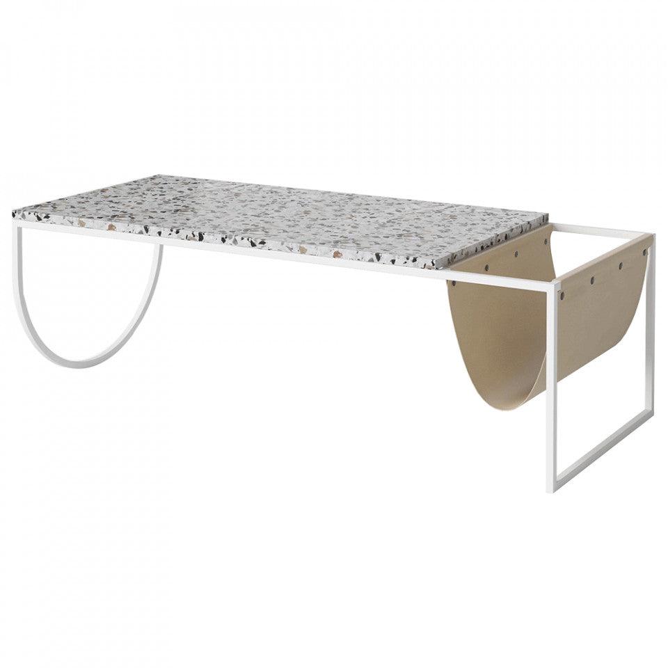 Masa de cafea alba din terrazzo si otel 55x130 cm Piero Bolia - PARIS14A.RO
