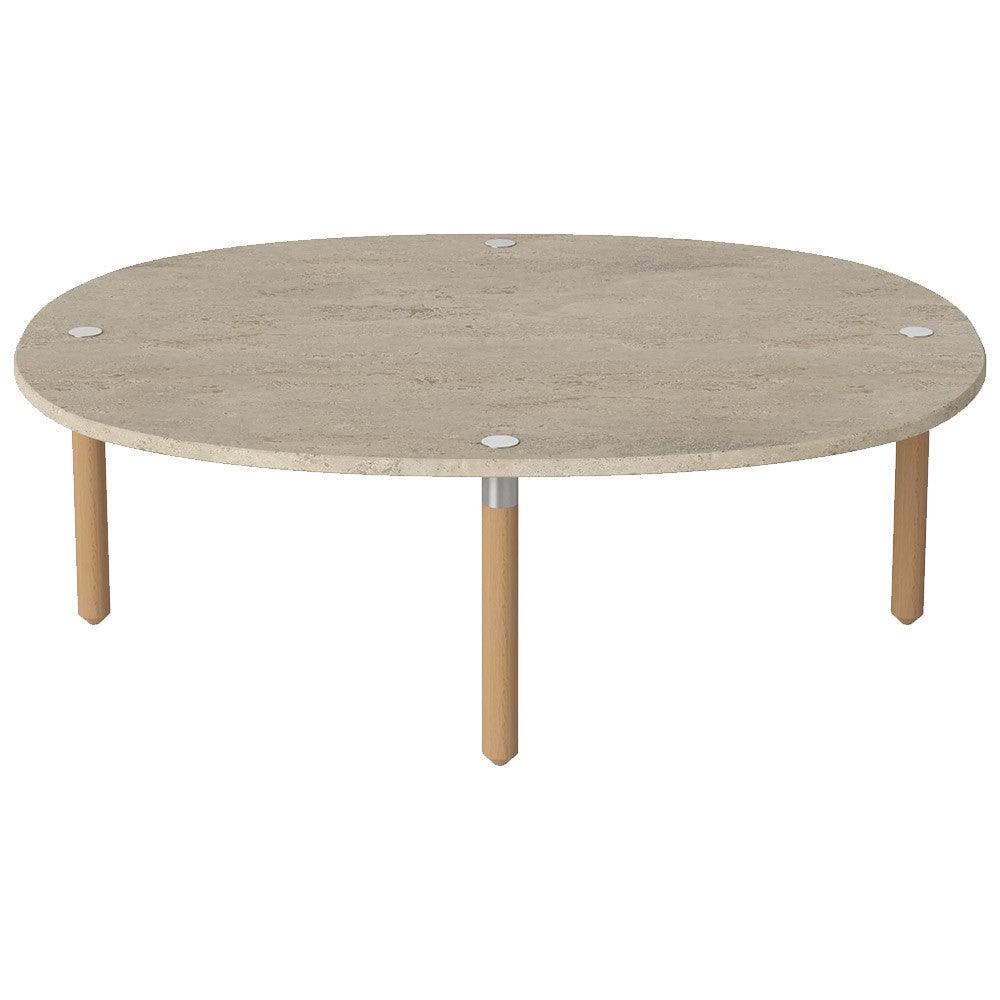 Masa de cafea bej nisipiu din travertin si lemn 68x83 cm Tuk Low Bolia - PARIS14A.RO