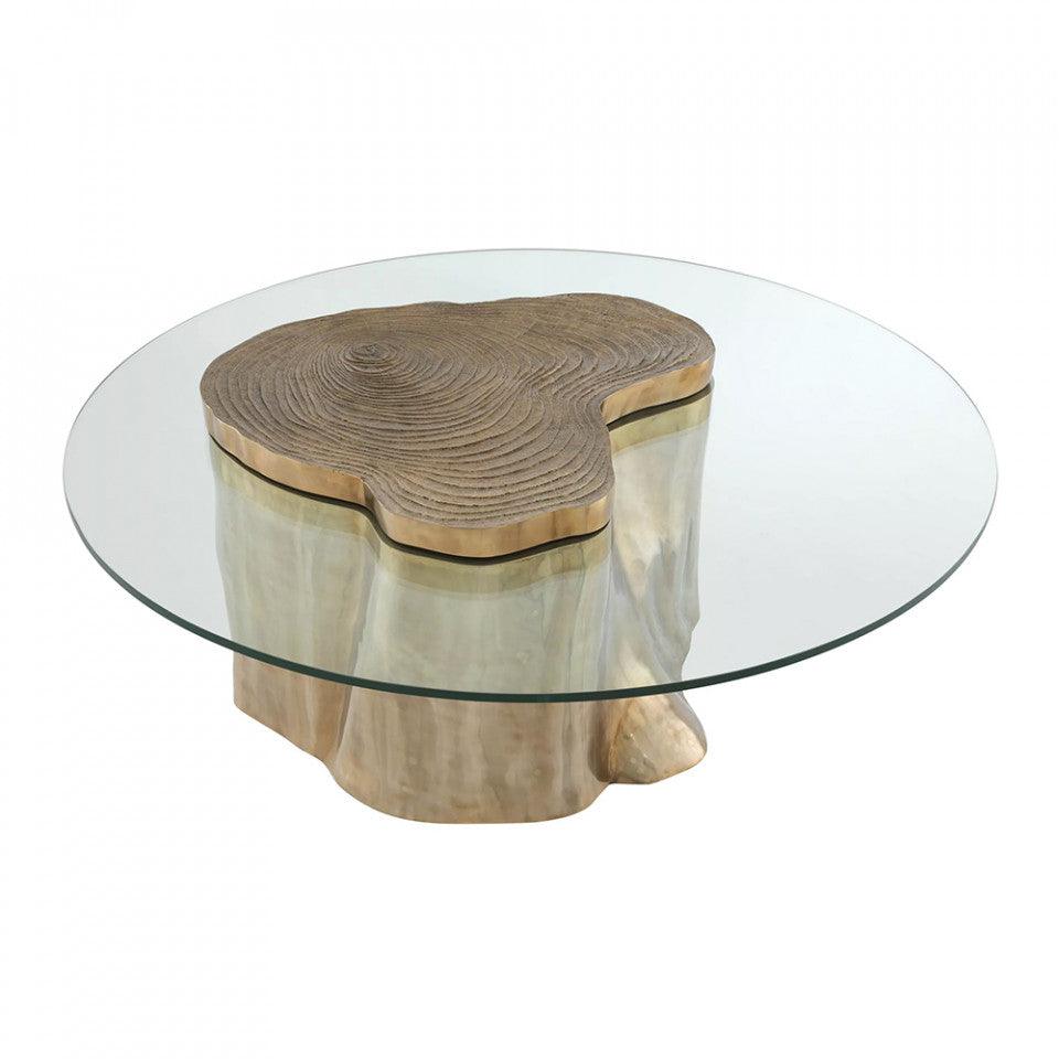 Masa de cafea transparenta/maro alama din lemn si sticla 120 cm Urban Eichholtz - PARIS14A.RO