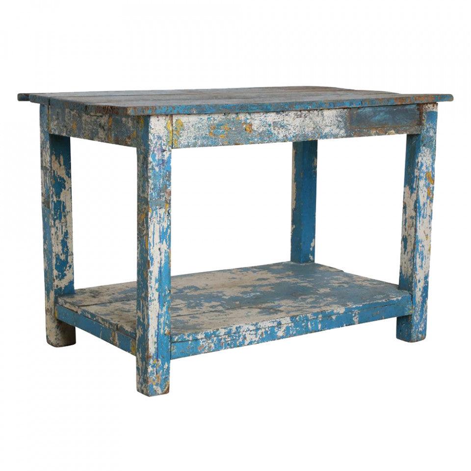 Masa dining alba/albastra din lemn 74x123 cm Hidur Raw Materials - PARIS14A.RO