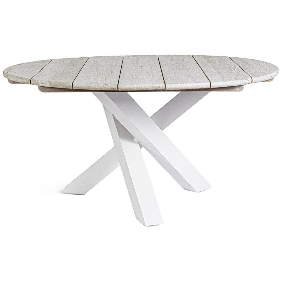 Masa dining pentru exterior alba din lemn si aluminiu 150 cm Donald Bizzotto - PARIS14A.RO