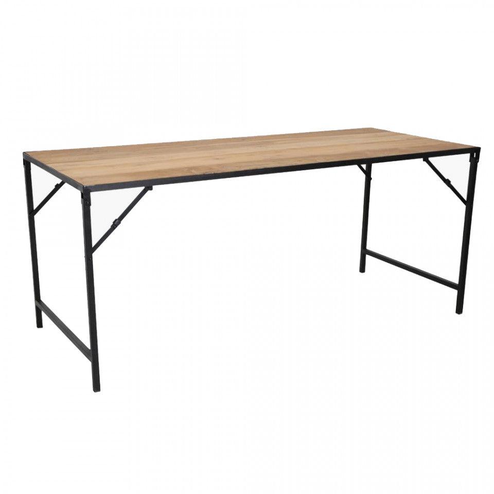 Masa dining pliabila maro/neagra din lemn reciclat si metal 75x180 cm Shigar Raw Materials - PARIS14A.RO
