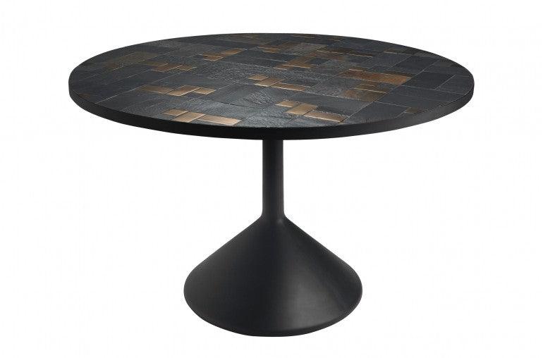 Masa dining rotunda cu detalii aurii 120 cm Labo Slate Versmissen - PARIS14A.RO