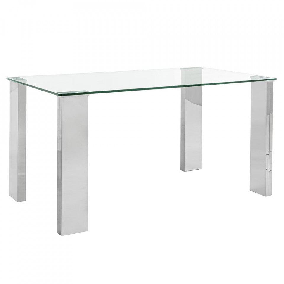 Masa dining transparenta/argintie din sticla si MDF 80x140 cm New Arley Bizzotto - PARIS14A.RO