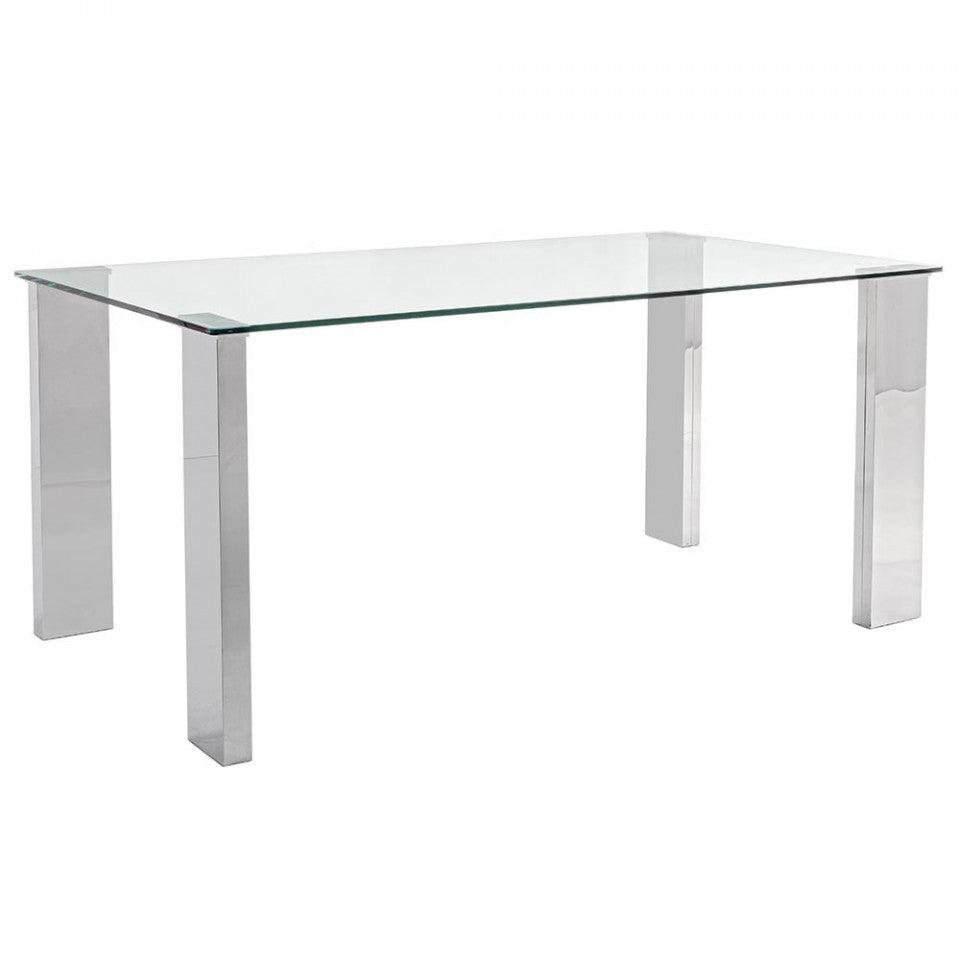 Masa dining transparenta/argintie din sticla si MDF 90x160 cm New Arley Bizzotto - PARIS14A.RO