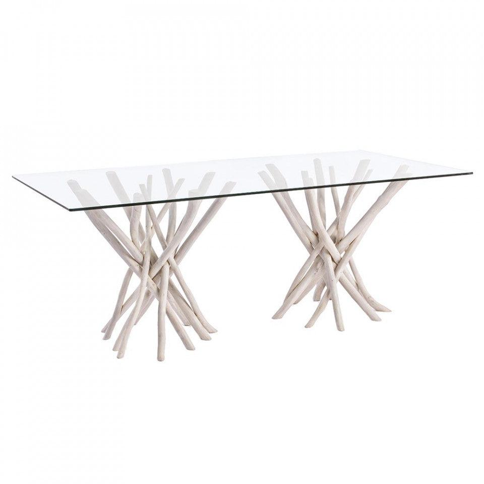 Masa dining transparenta/crem din sticla si lemn 100x200 cm Sahel Bizzotto - PARIS14A.RO