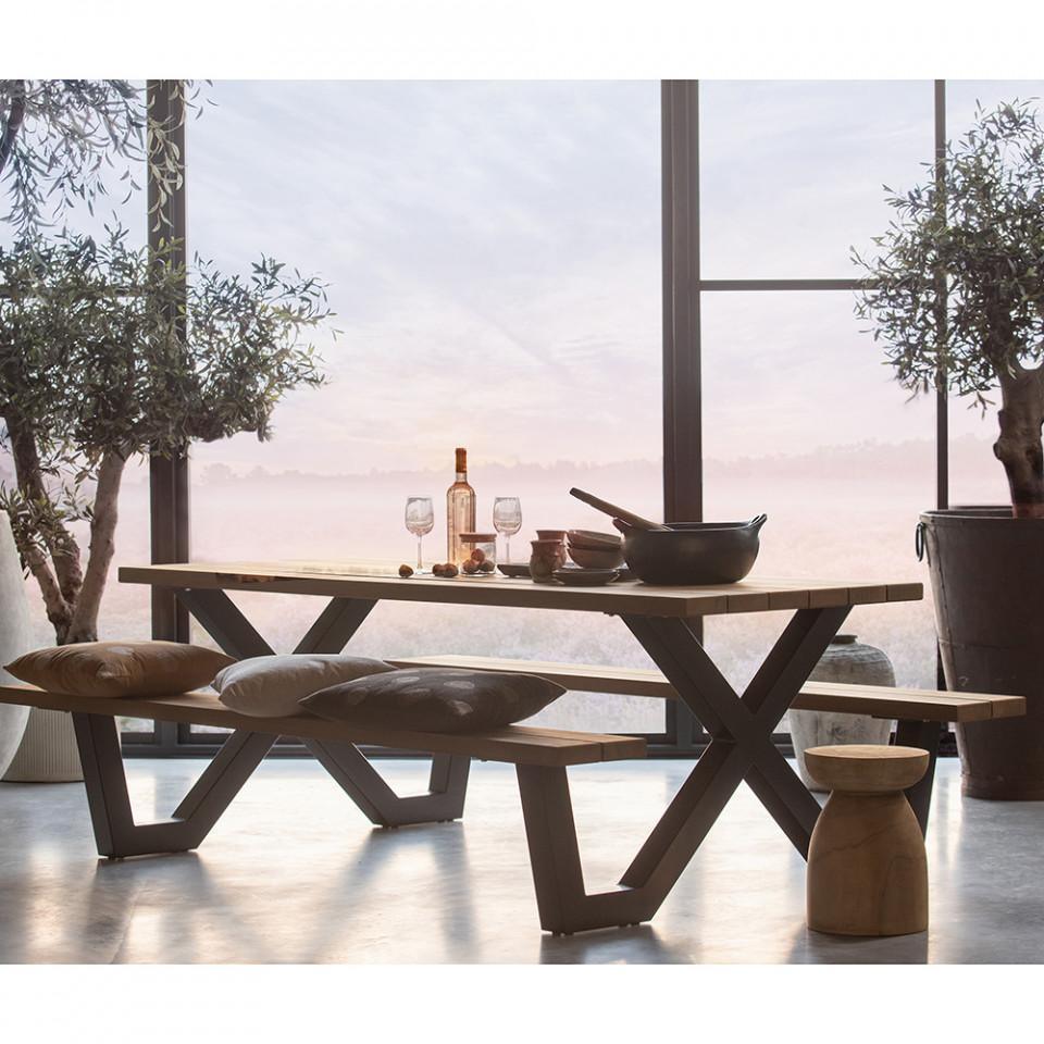 Masa pentru picnic maro/neagra din lemn si otel 145x210 cm Tablo - PARIS14A.RO