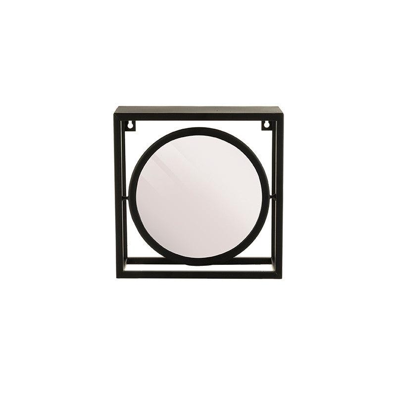 Oglinda rotunda neagra din metal cu raft 24x24 cm Alcott Lifestyle Home Collection - PARIS14A.RO