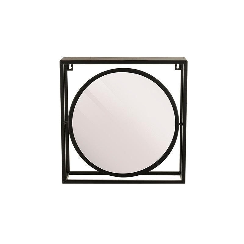 Oglinda rotunda neagra din metal cu raft 34x34 cm Alcott Lifestyle Home Collection - PARIS14A.RO