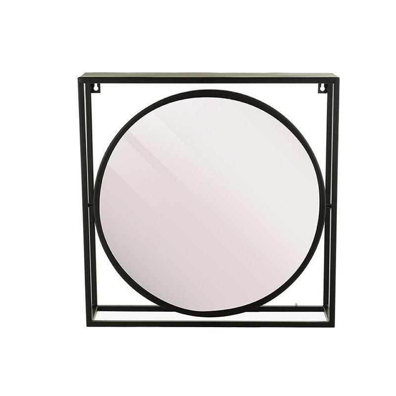 Oglinda rotunda neagra din metal cu raft 44x44 cm Alcott Lifestyle Home Collection - PARIS14A.RO