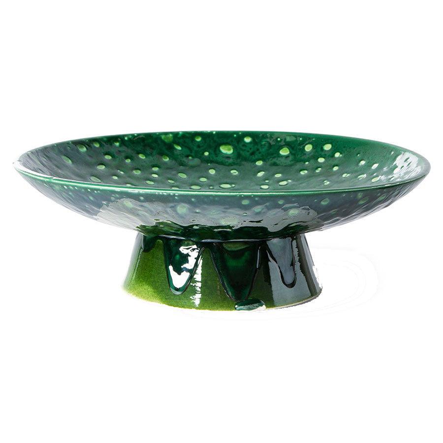 Platou cu picior verde din ceramica 30 cm Emeralds HK Living - PARIS14A.RO