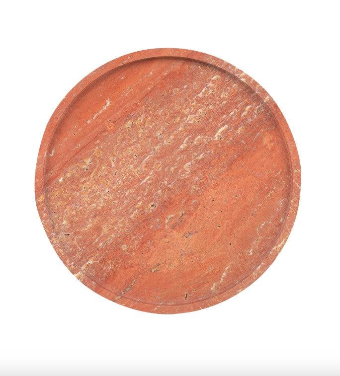 Platou decorativ rosu din travertin Red Marble Round Versmissen - PARIS14A.RO