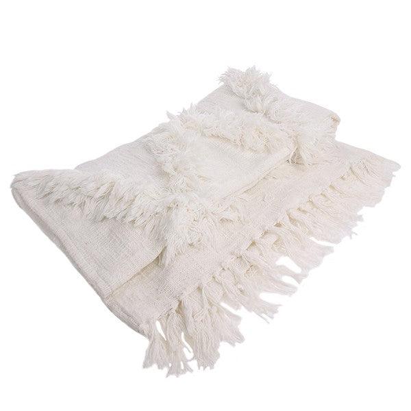 Pled alb din bumbac 125x150 cm White Fringe HK Living - PARIS14A.RO