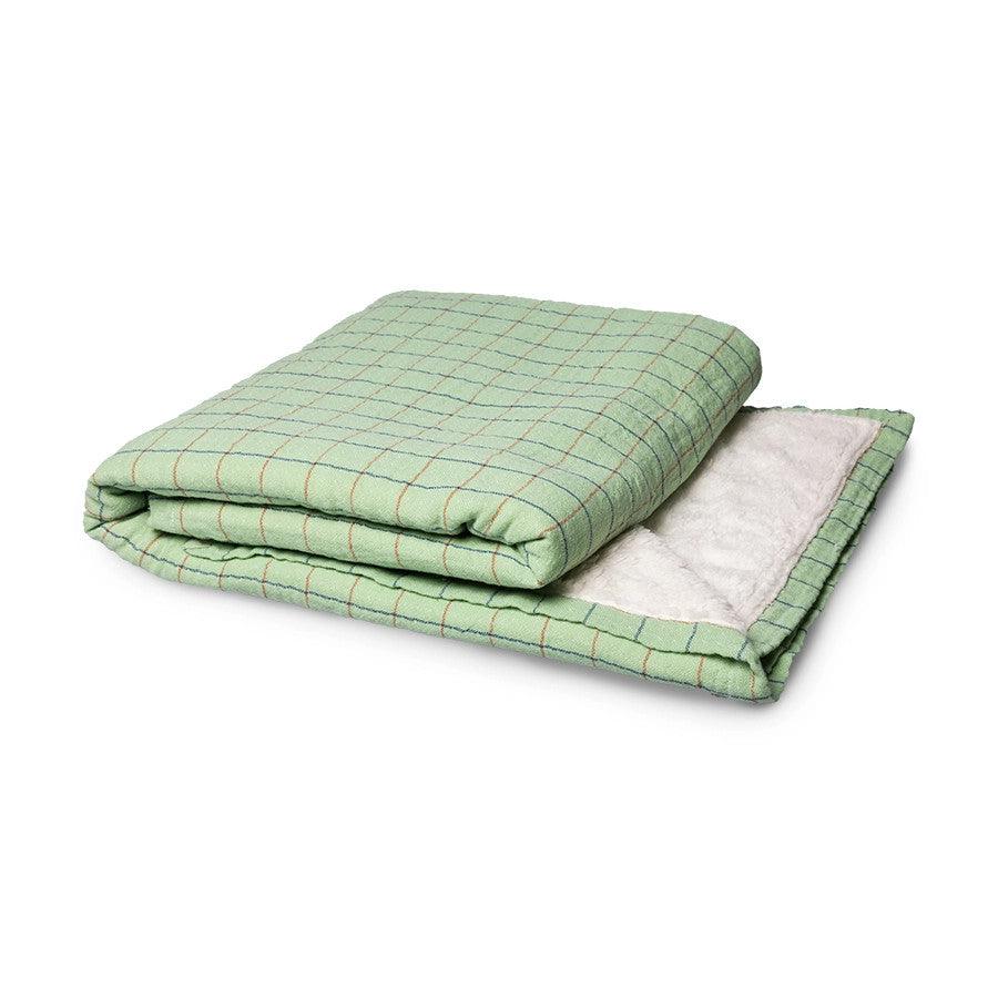 Pled verde din bumbac si poliester 130x170 cm Sherpa HK Living - PARIS14A.RO