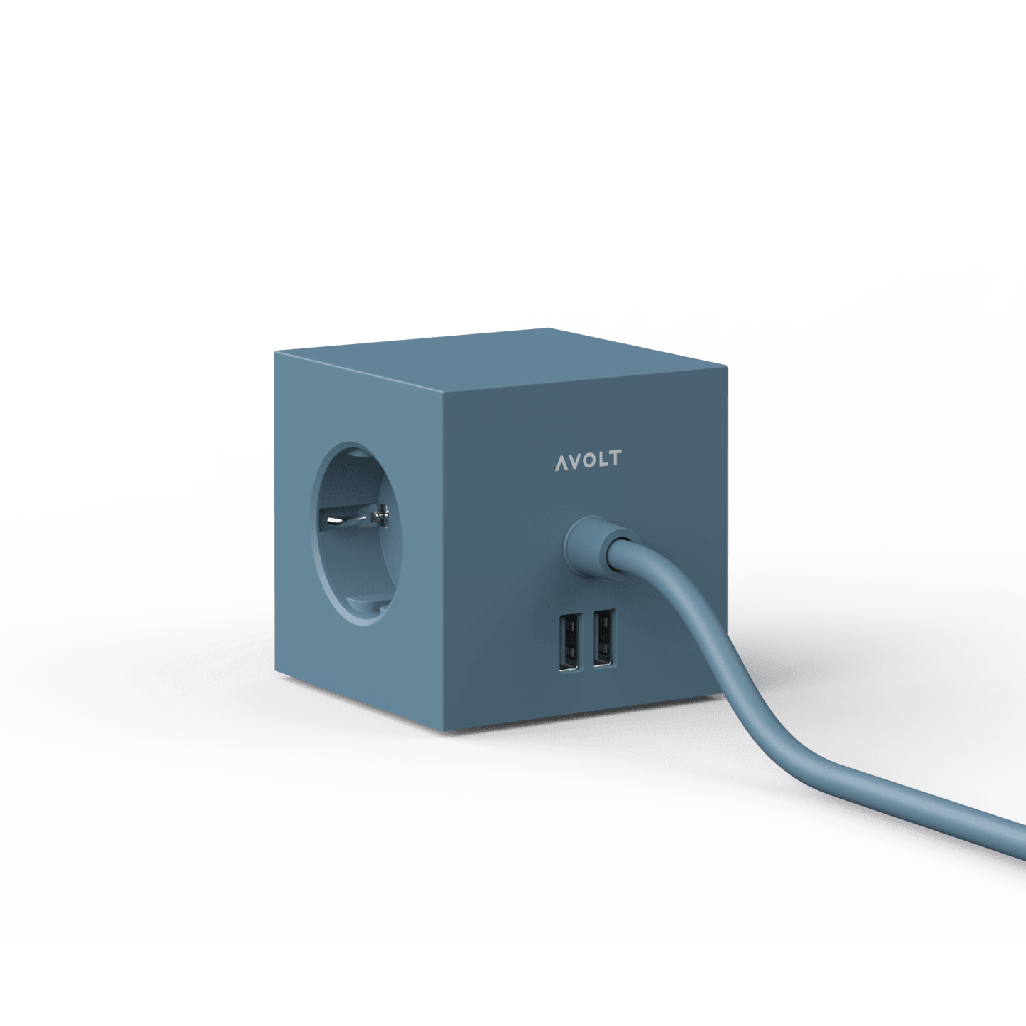 Prelungitor tip cub Square 1, 3 prize, 2 USB - Culoare Shark Blue - Avolt - PARIS14A.RO