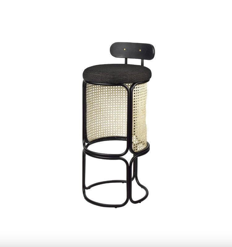 Scaun bar negru/crem din otel si poliester Hoops Rattan Backrest Versmissen - PARIS14A.RO