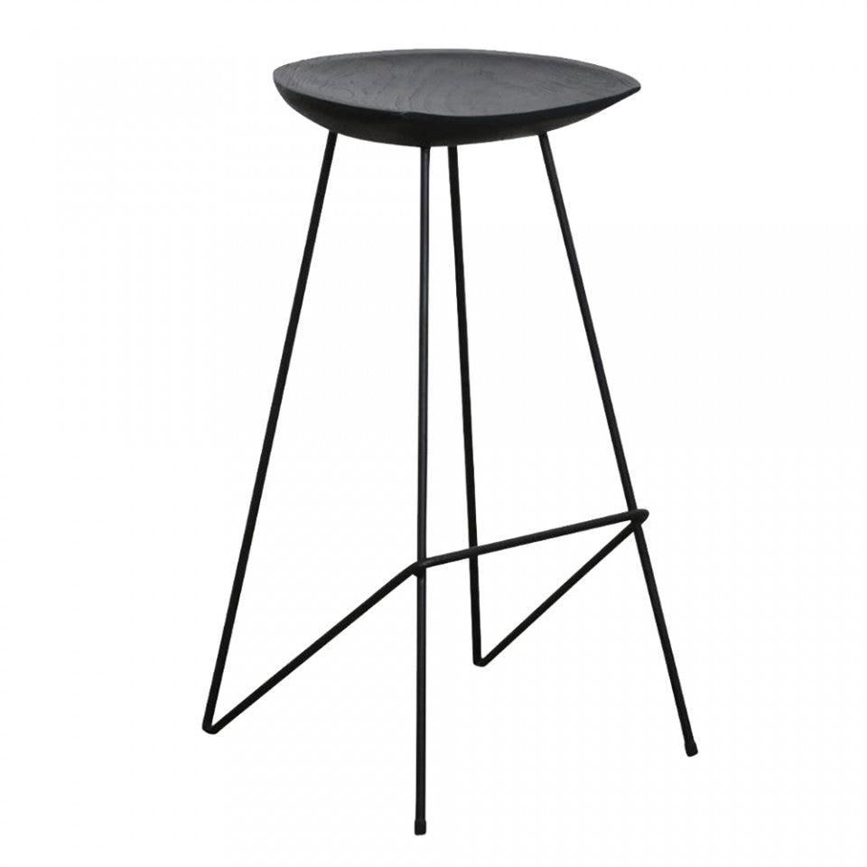 Scaun de bar negru din lemn de tec si fier Loft Black Raw Materials - PARIS14A.RO