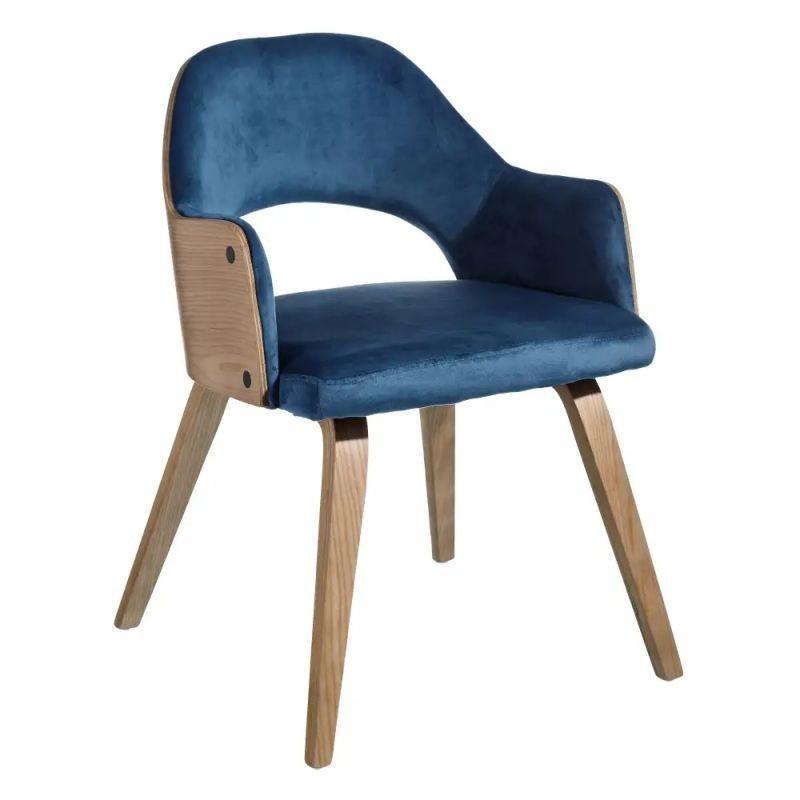 Scaun din lemn si catifea albastru Bistro - PARIS14A.RO