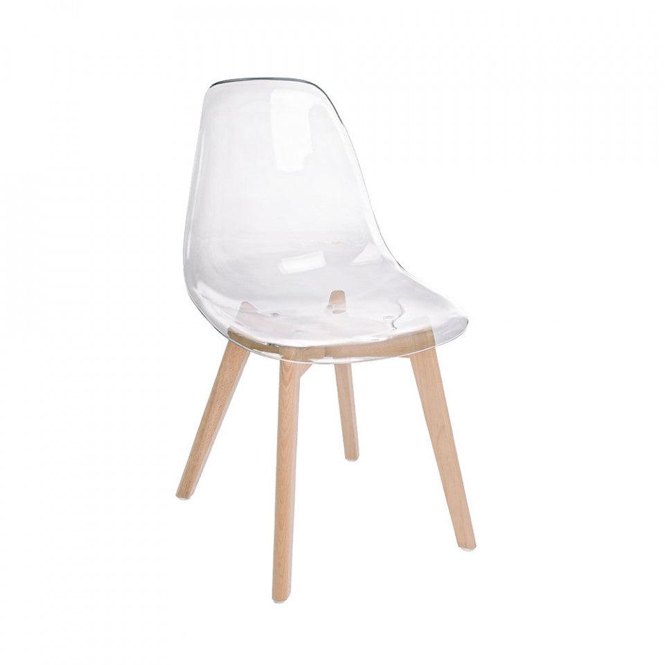 Scaun dining transparent/maro din plastic si lemn de fag Easy Bizzotto - PARIS14A.RO