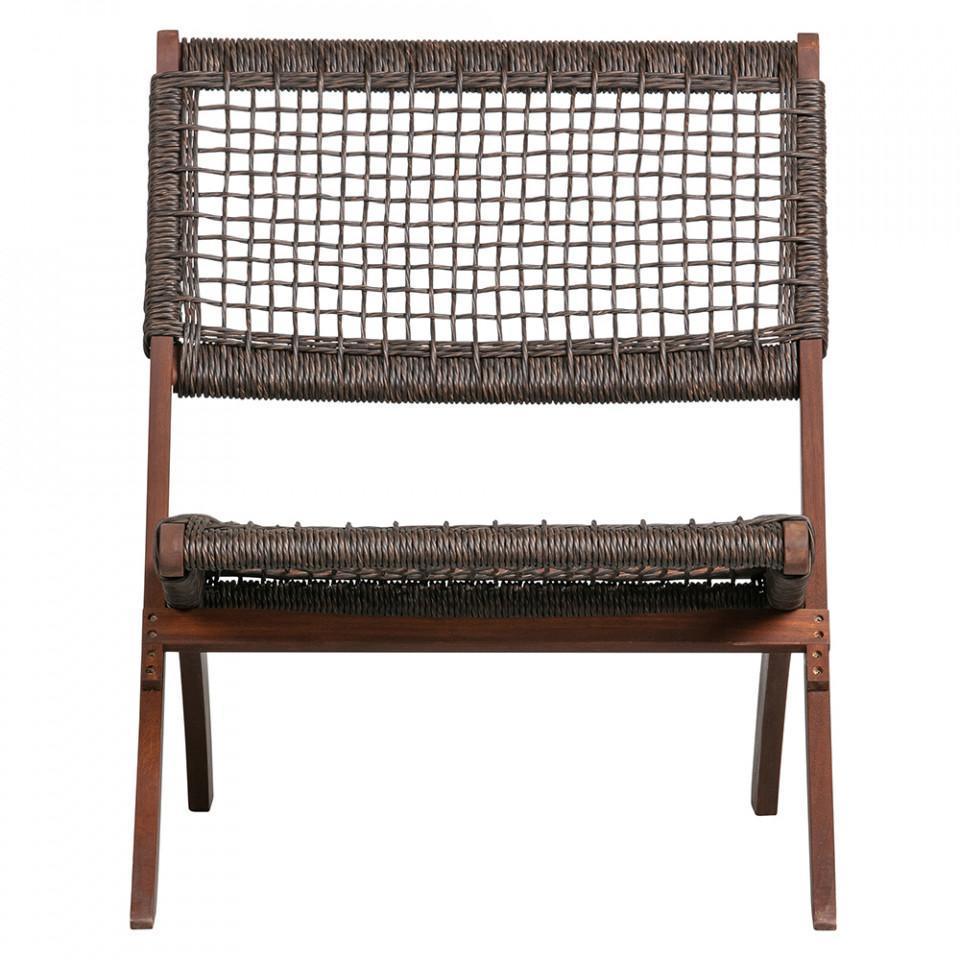 Scaun lounge pliabil maro inchis din lemn de eucalipt si polietilena Lois - PARIS14A.RO