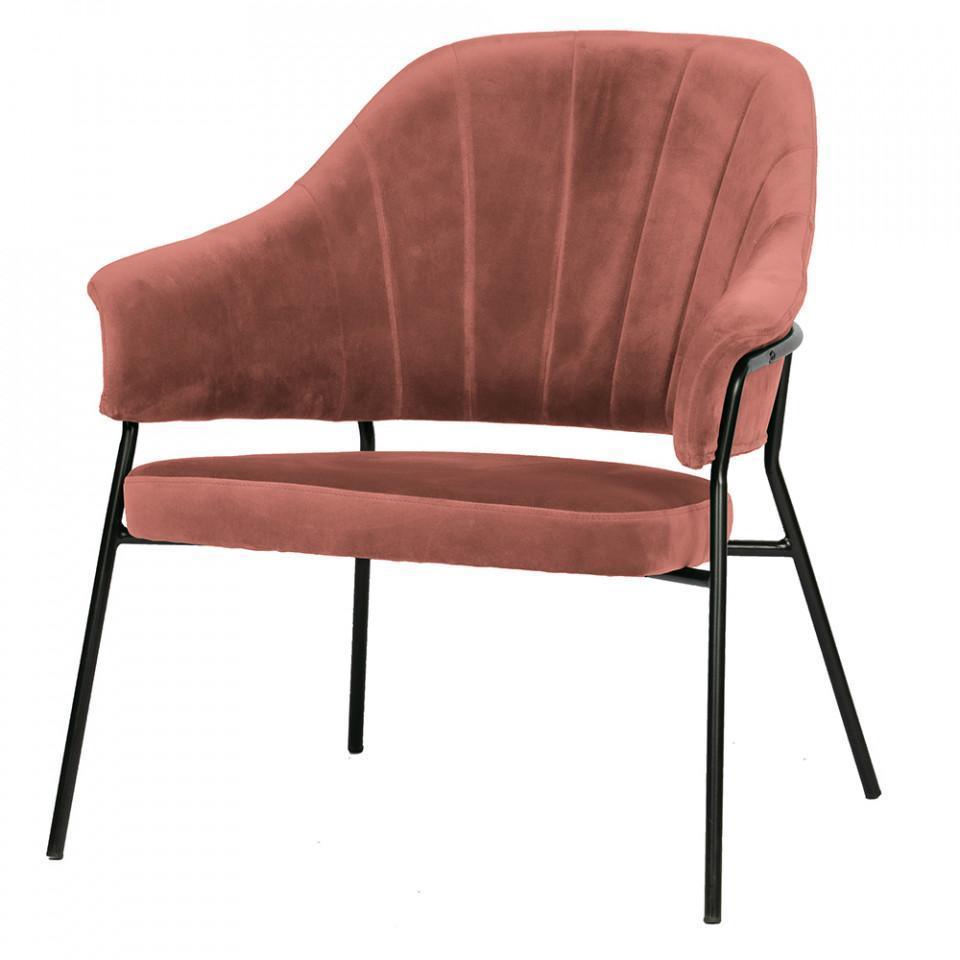 Scaun lounge rosu corai din catifea si otel Bobby - PARIS14A.RO