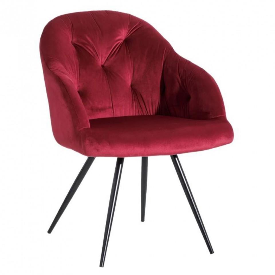 Scaun lounge rosu/negru din catifea si metal Birdie - PARIS14A.RO