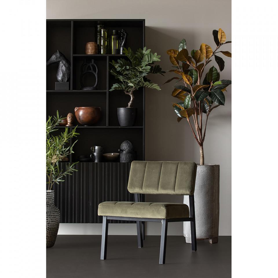 Scaun lounge verde army/negru din catifea si lemn Kaja - PARIS14A.RO