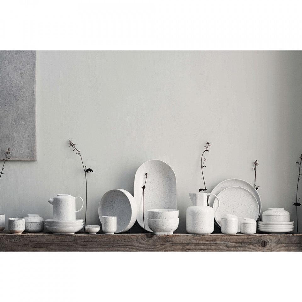 Set 2 cani albe/bej nisipiu din ceramica 8x9 cm Forma Low Bolia - PARIS14A.RO