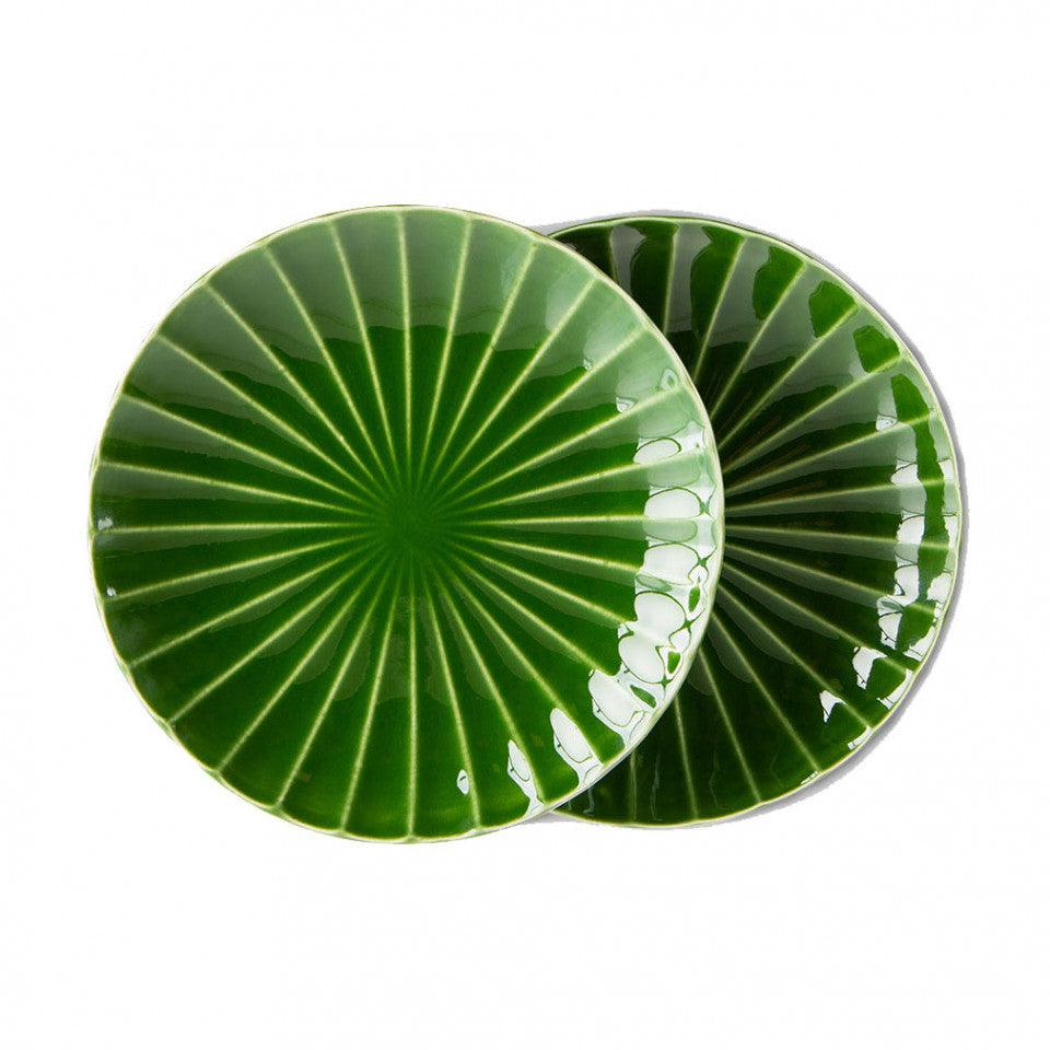 Set 2 farfurii intinse verzi din ceramica 22 cm Emeralds HK Living - PARIS14A.RO