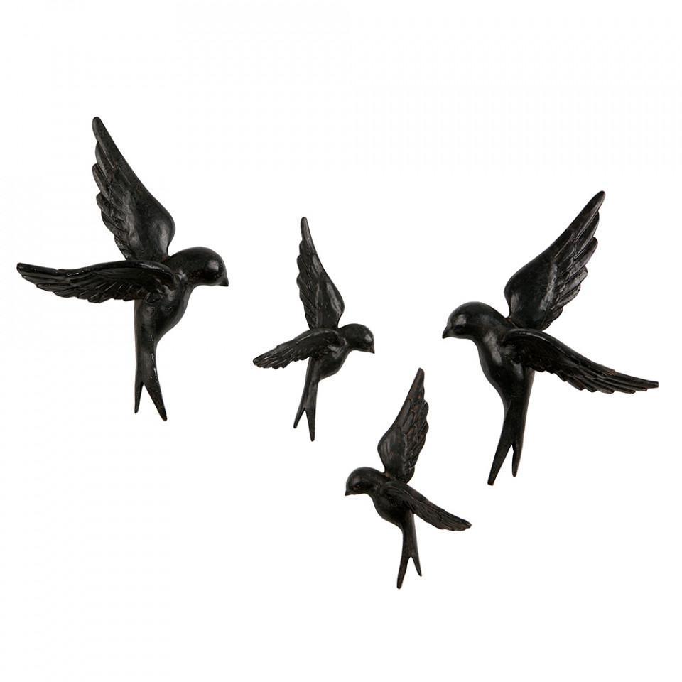 Set 4 decoratiuni negre din rasina Birds - PARIS14A.RO