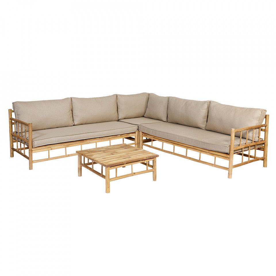 Set canapea cu colt si masuta pentru exterior gri/maro din bambus Bamboo Exotan - PARIS14A.RO
