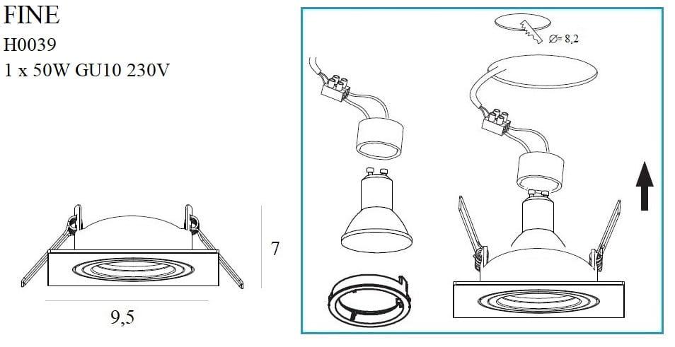 Spot incastrat FINE PATRAT Culoare alba MAXLIGHT H0039 - PARIS14A.RO