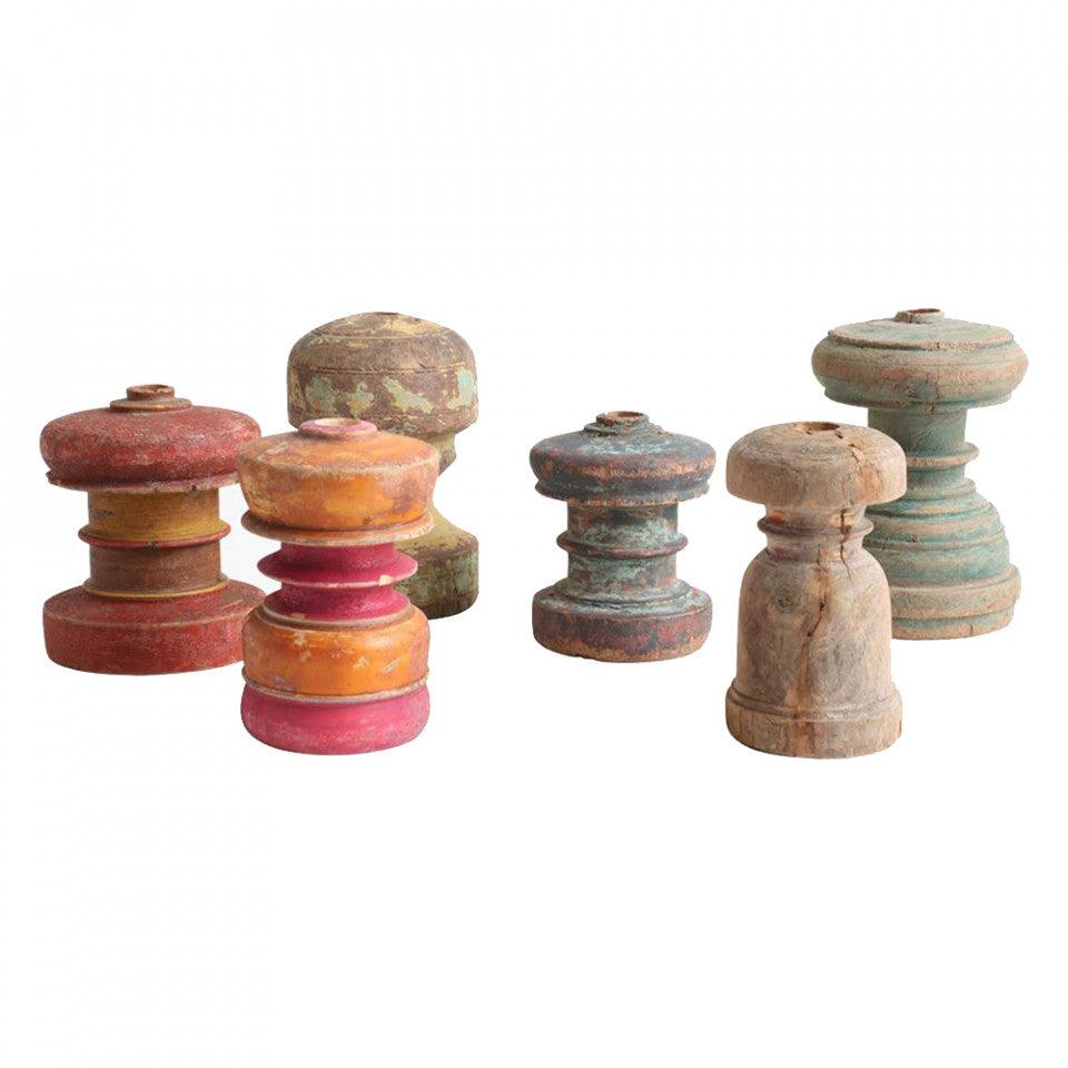 Suport lumanare multicolor din lemn Dhichani Raw Materials - PARIS14A.RO