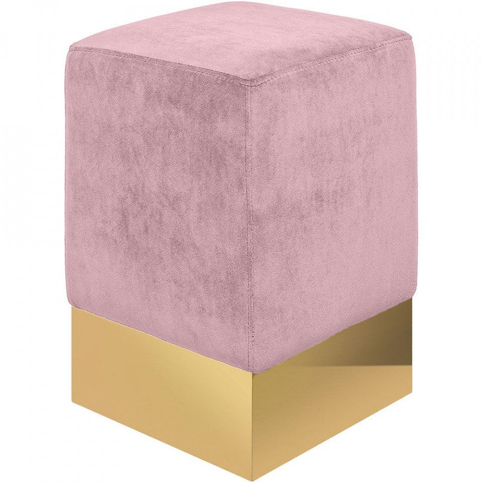 Taburet patrat roz/auriu din catifea si inox 30x30 cm Stella Versmissen - PARIS14A.RO