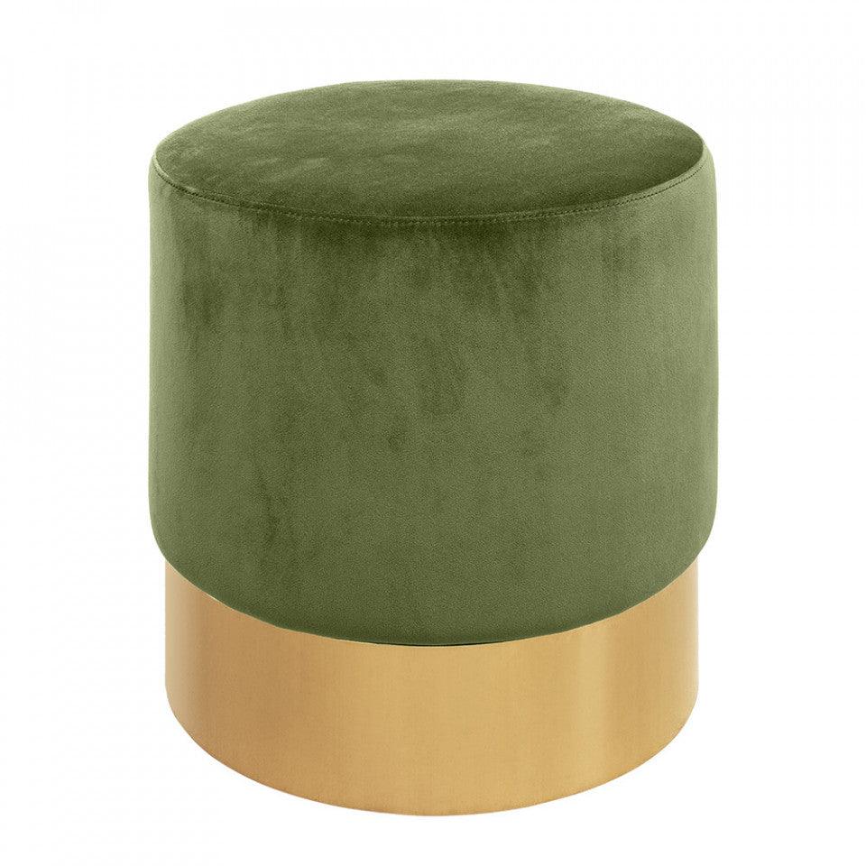 Taburet rotund verde muschi/auriu din catifea si inox 46 cm Ella Versmissen - PARIS14A.RO