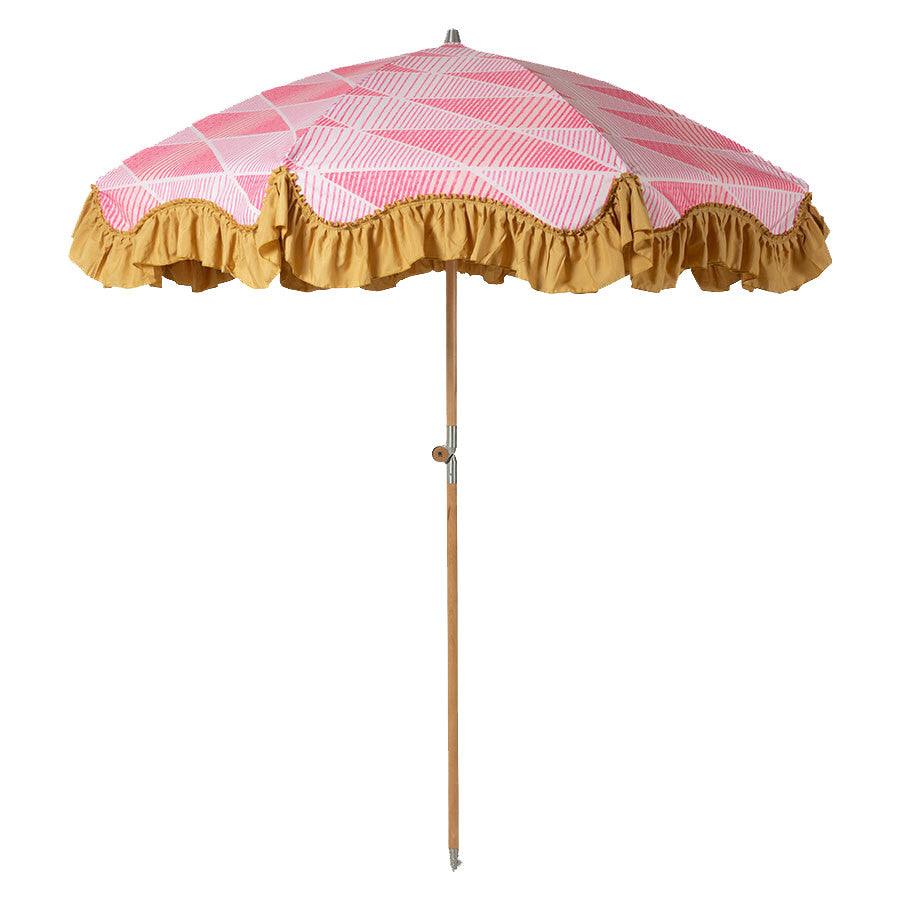 Umbrela pentru plaja roz/galbena din poliester si lemn Graphic Twist HK Living - PARIS14A.RO